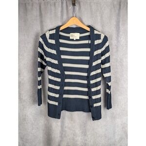 Urban Behavior Navy White Striped Cable Knit Button Front Cardigan Sweater Small